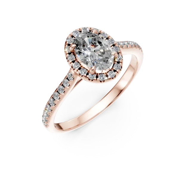 Inel de logodna din aur roz cu diamante ovale si rotunde de 0.8ct