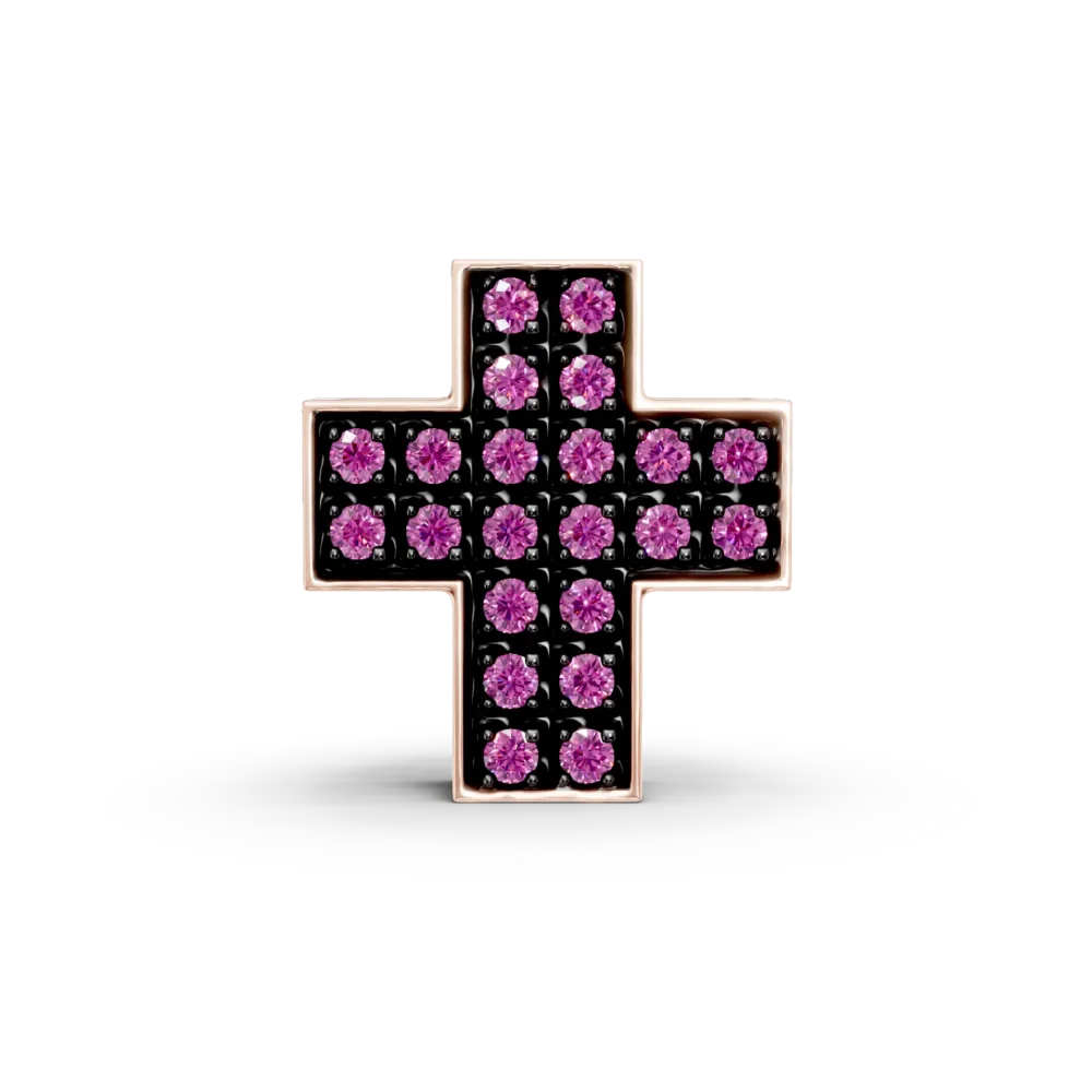 Pandantiv cruce din aur roz cu rubine de 0.15ct
