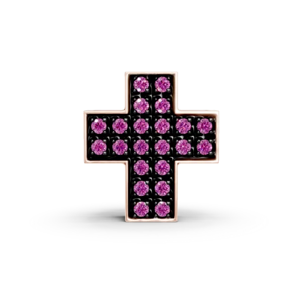 Pandantiv cruce din aur roz cu rubine de 0.15ct