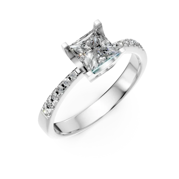 Inel de logodna din aur alb cu diamante princess si rotunde de 0.9ct