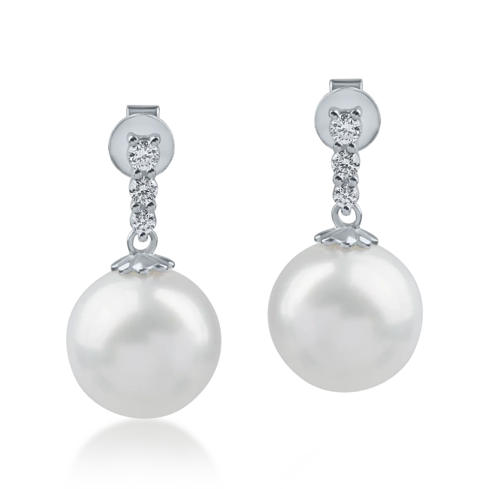 Cercei din aur alb cu perle de cultura de 19.6ct si diamante de 0.1ct - imagine 2