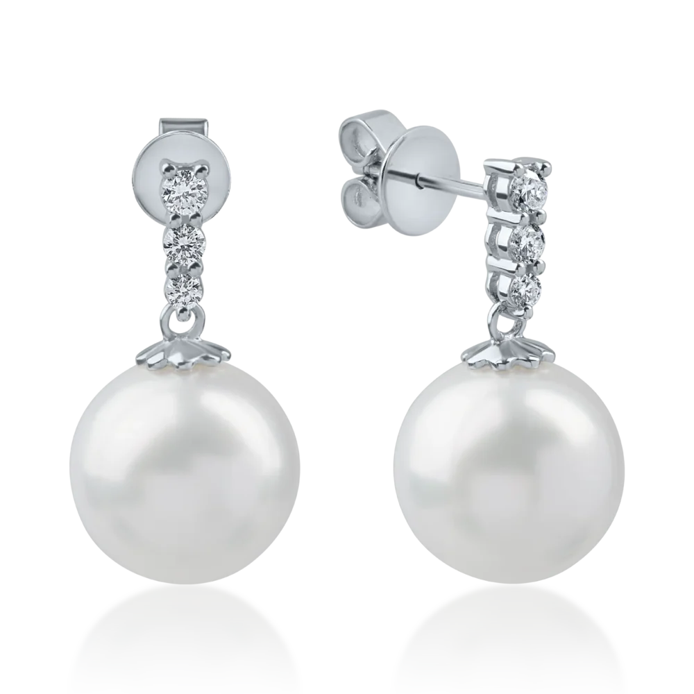 Cercei din aur alb cu perle de cultura de 19.6ct si diamante de 0.1ct
