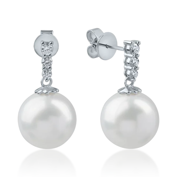 Cercei din aur alb cu perle de cultura de 19.6ct si diamante de 0.1ct