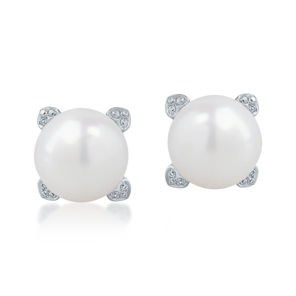 Cercei din aur alb cu perle de cultura de 21.6ct si diamante de 0.1ct - imagine 2