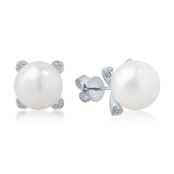 Cercei din aur alb cu perle de cultura de 21.6ct si diamante de 0.1ct