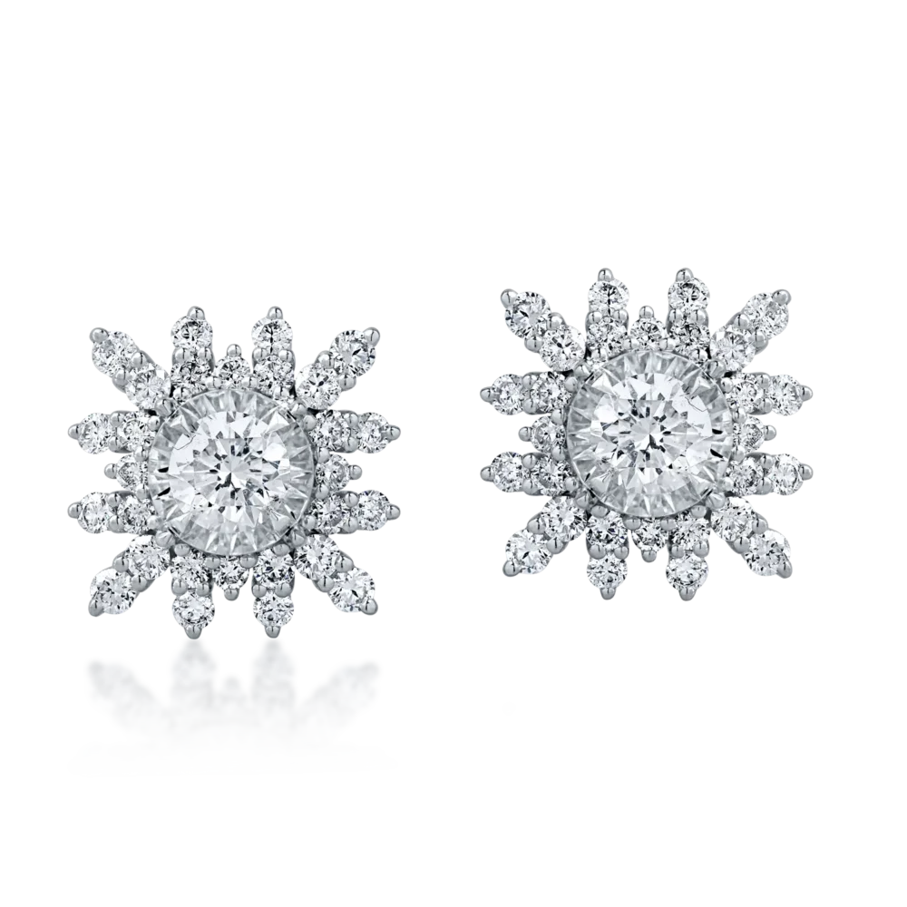 Cercei floare din aur alb cu diamante de 1.3ct - imagine 2