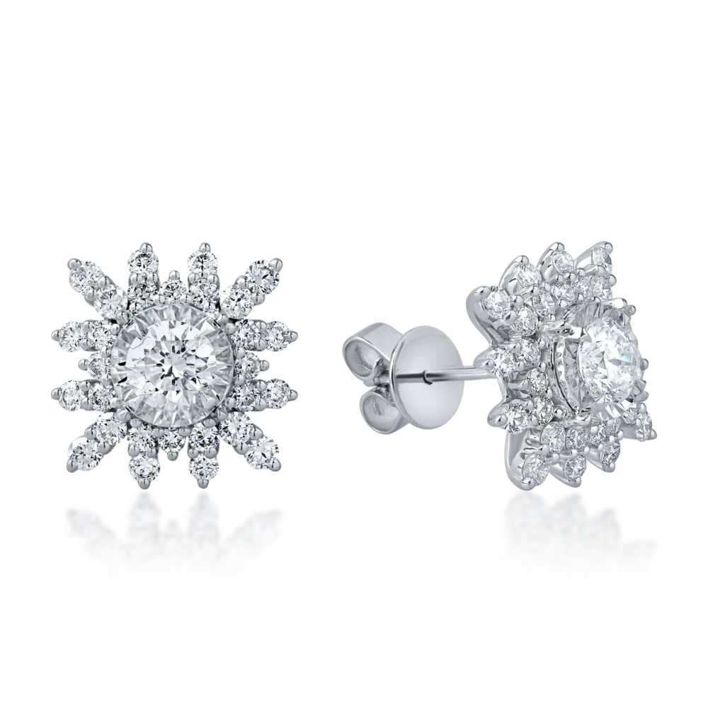 Cercei floare din aur alb cu diamante de 1.3ct