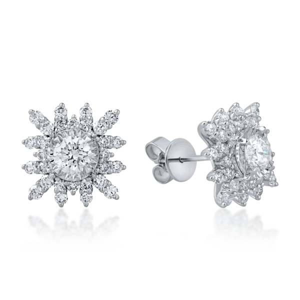 Cercei floare din aur alb cu diamante de 1.3ct