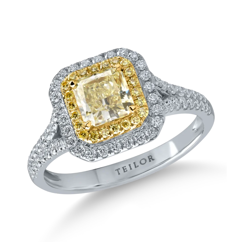 Inel din aur alb-galben cu diamante de 1.2ct