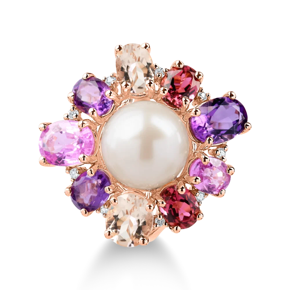 Inel floare din aur roz cu pietre pretioase si semipretioase de 11.7ct - imagine 2