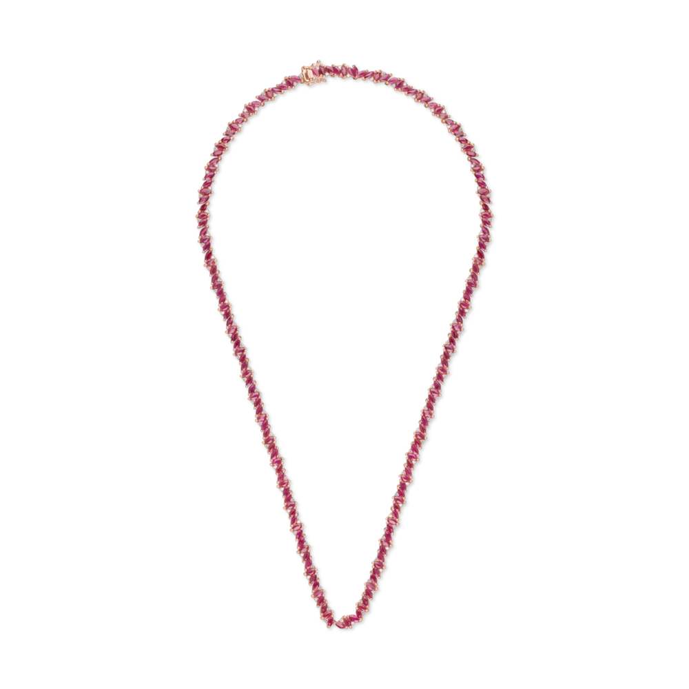 Colier tennis din aur roz cu rubine marquise de 17.2ct si diamante de 0.8ct