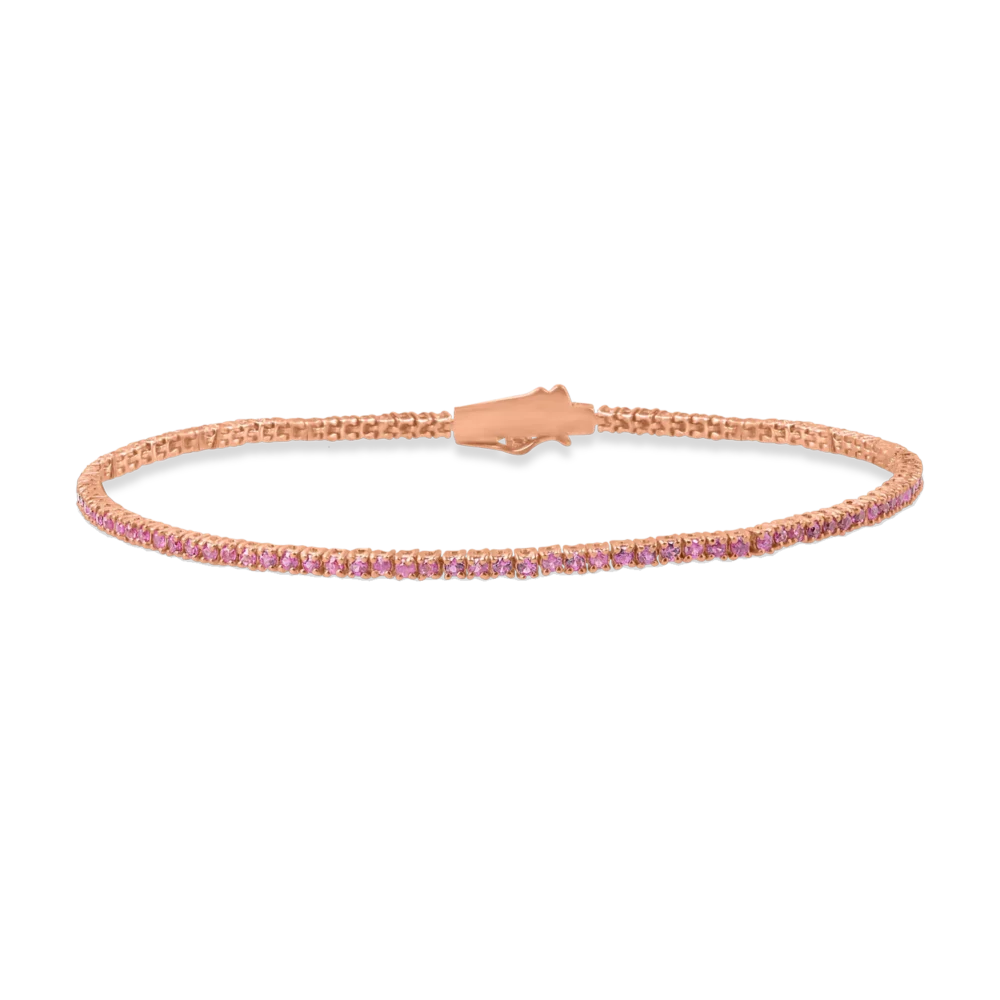 Bratara tennis din aur roz cu safire roz de 1.2ct