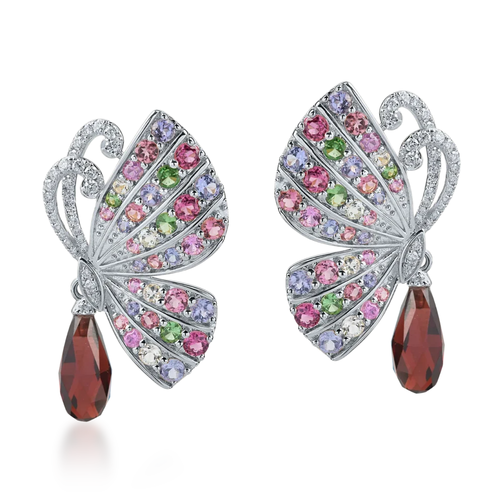 Cercei fluturi din aur alb cu pietre pretioase si semipretioase de 9.3ct - imagine 2