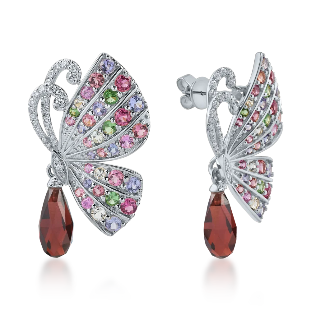 Cercei fluturi din aur alb cu pietre pretioase si semipretioase de 9.3ct