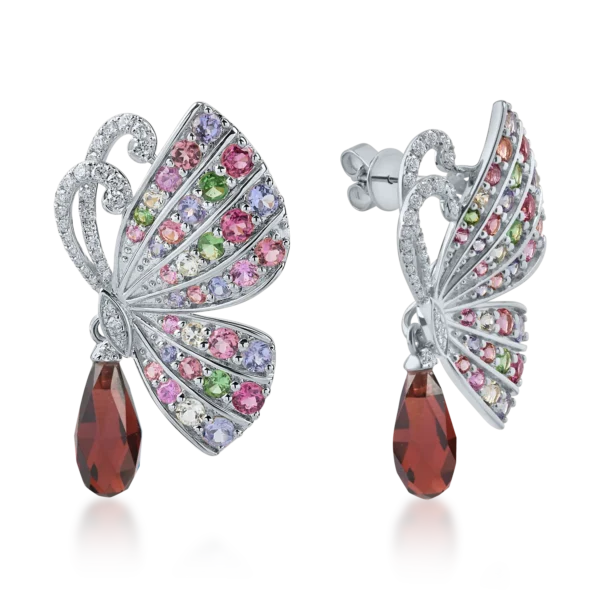 Cercei fluturi din aur alb cu pietre pretioase si semipretioase de 9.3ct