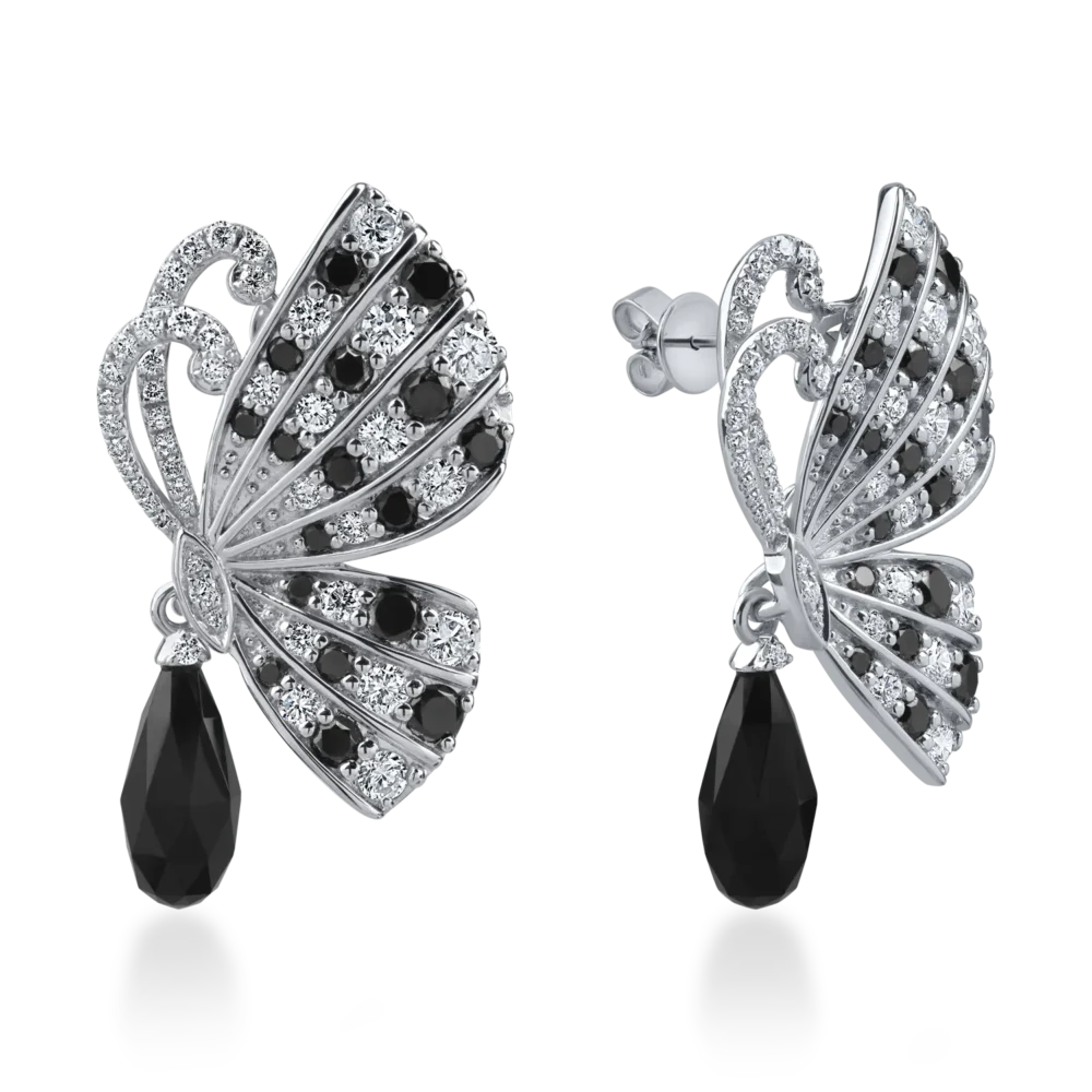 Cercei fluturi din aur alb cu pietre pretioase si semipretioase de 5.9ct