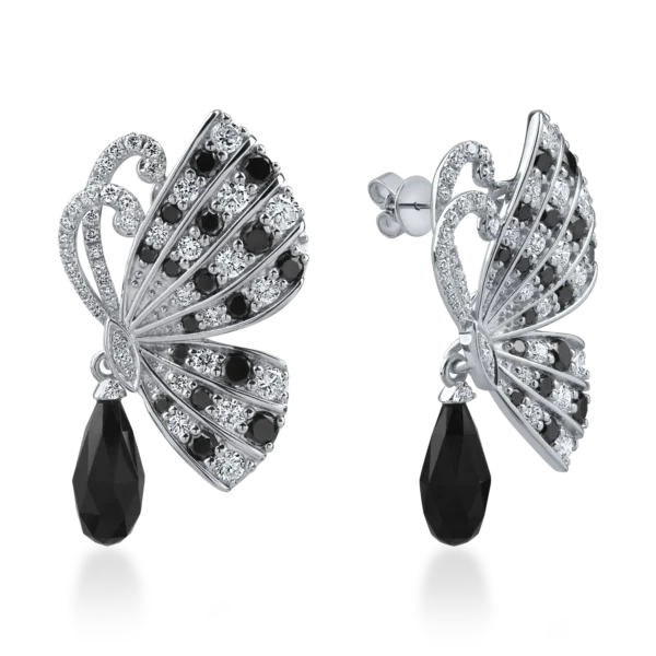 Cercei fluturi din aur alb cu pietre pretioase si semipretioase de 5.9ct