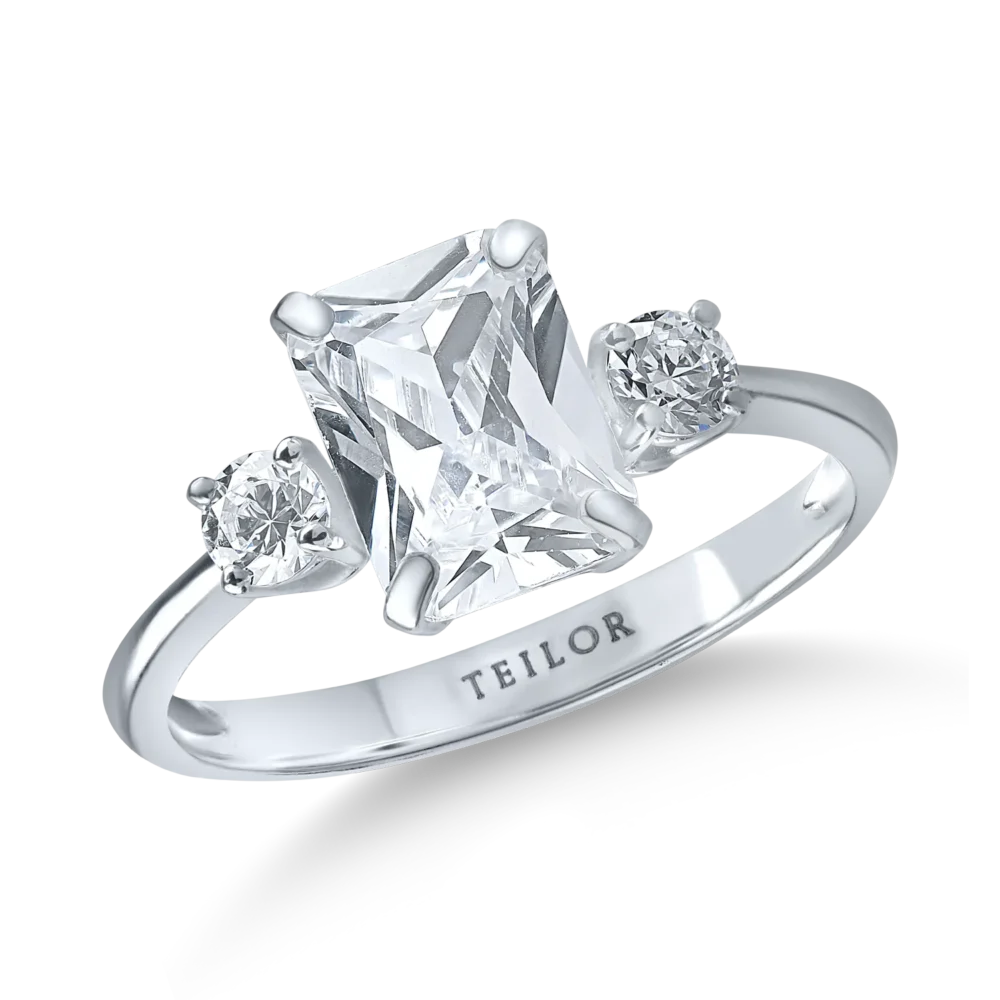 Inel geometric din aur alb cu zirconia