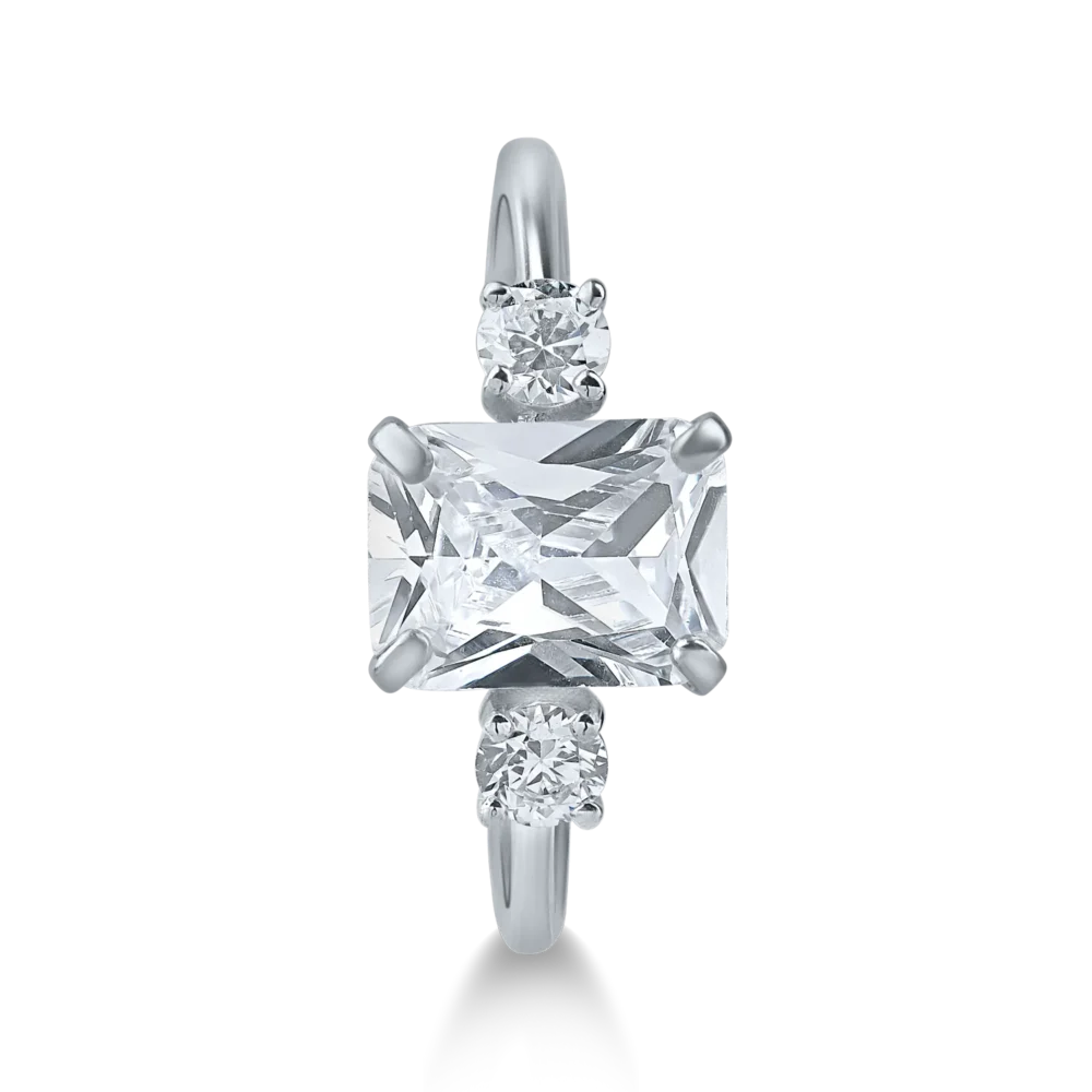 Inel geometric din aur alb cu zirconia - imagine 2