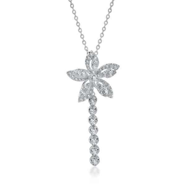 Lant cu pandantiv floare din aur alb cu diamante de 0.6ct