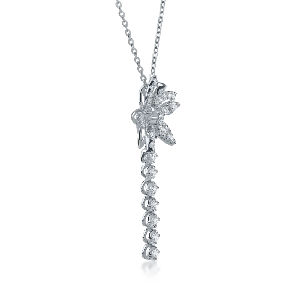 Lant cu pandantiv floare din aur alb cu diamante de 0.6ct - imagine 2