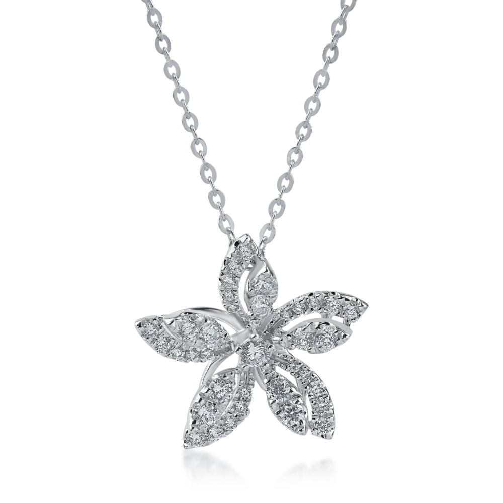 Lant cu pandantiv floare din aur alb cu diamante de 0.6ct - imagine 3