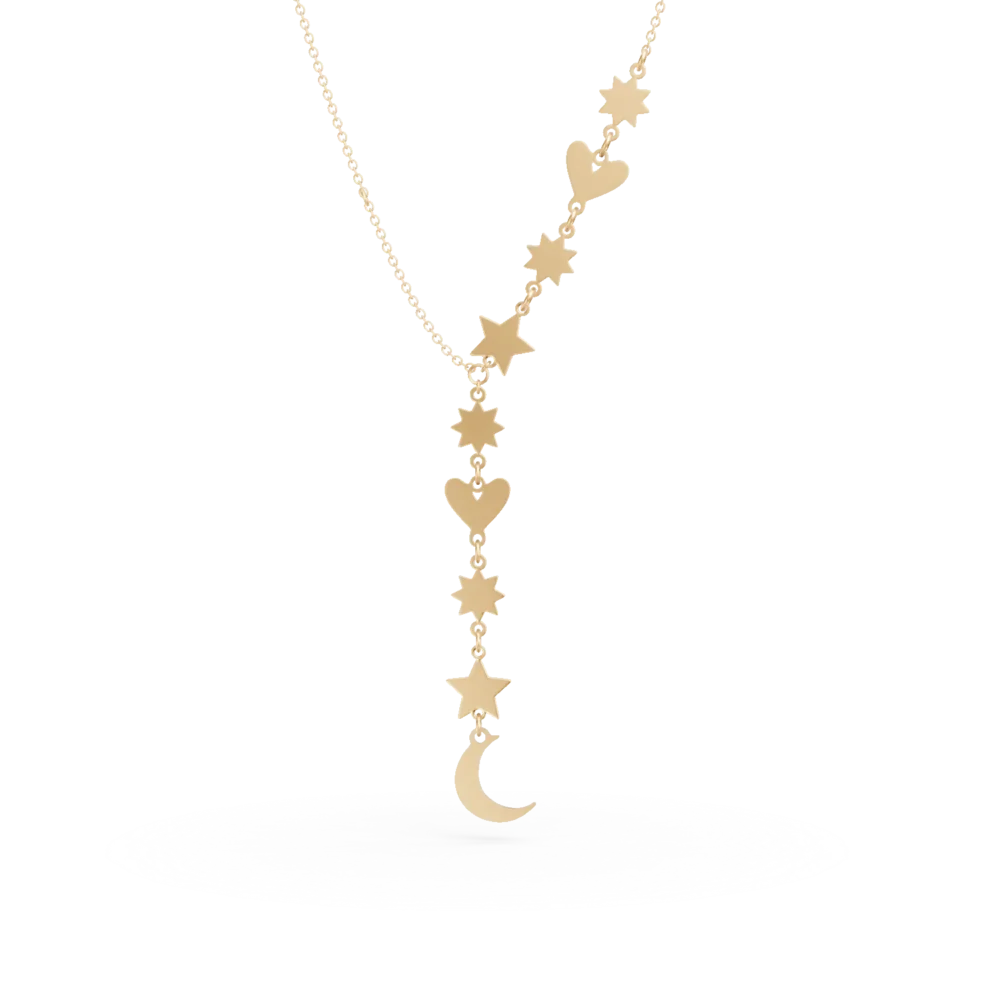Colier luna si stele din aur galben