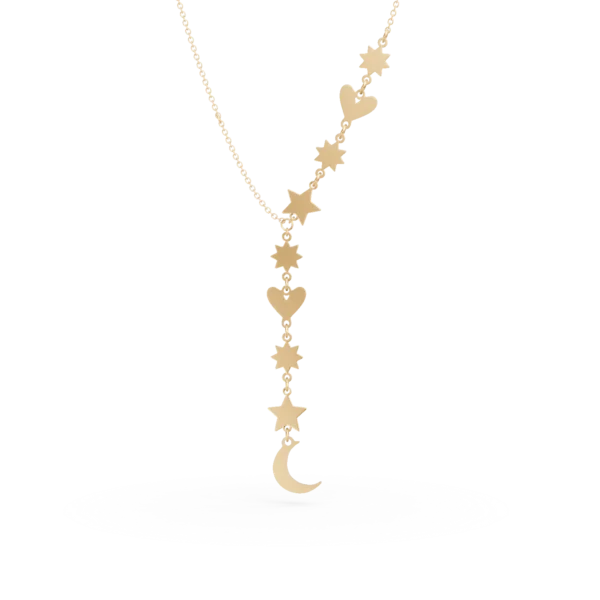 Colier luna si stele din aur galben