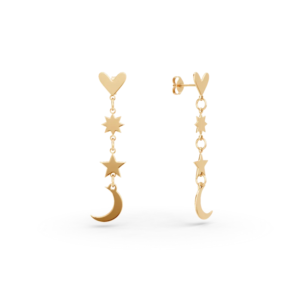 Cercei luna si stele din aur galben