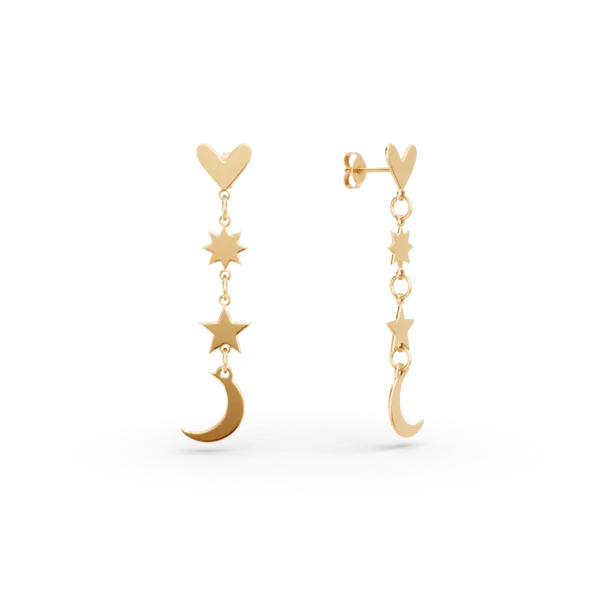 Cercei luna si stele din aur galben