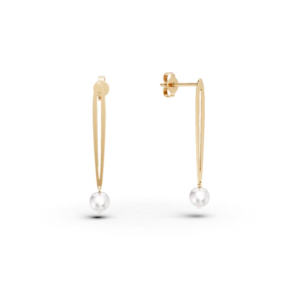 Cercei lungi din aur galben cu perle naturale
