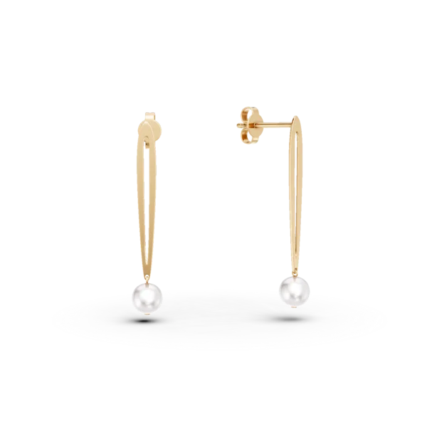 Cercei lungi din aur galben cu perle naturale