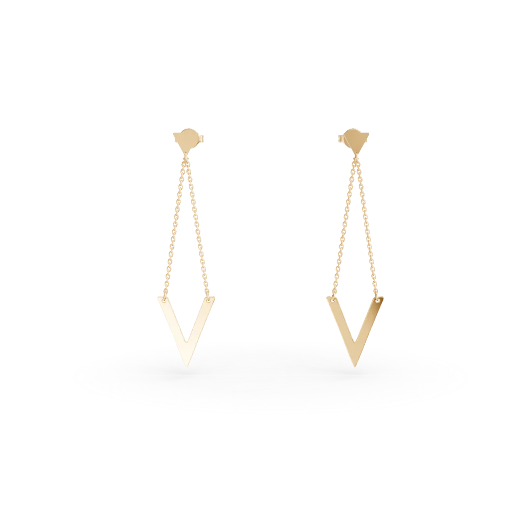 Cercei lungi geometrici din aur galben