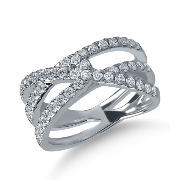 Inel geometric din aur alb cu diamante microsetting de 0.7ct