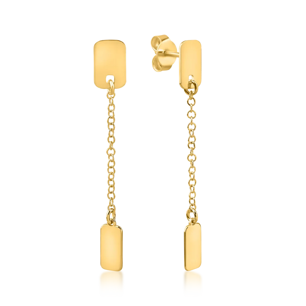 Cercei lungi geometrici din aur galben