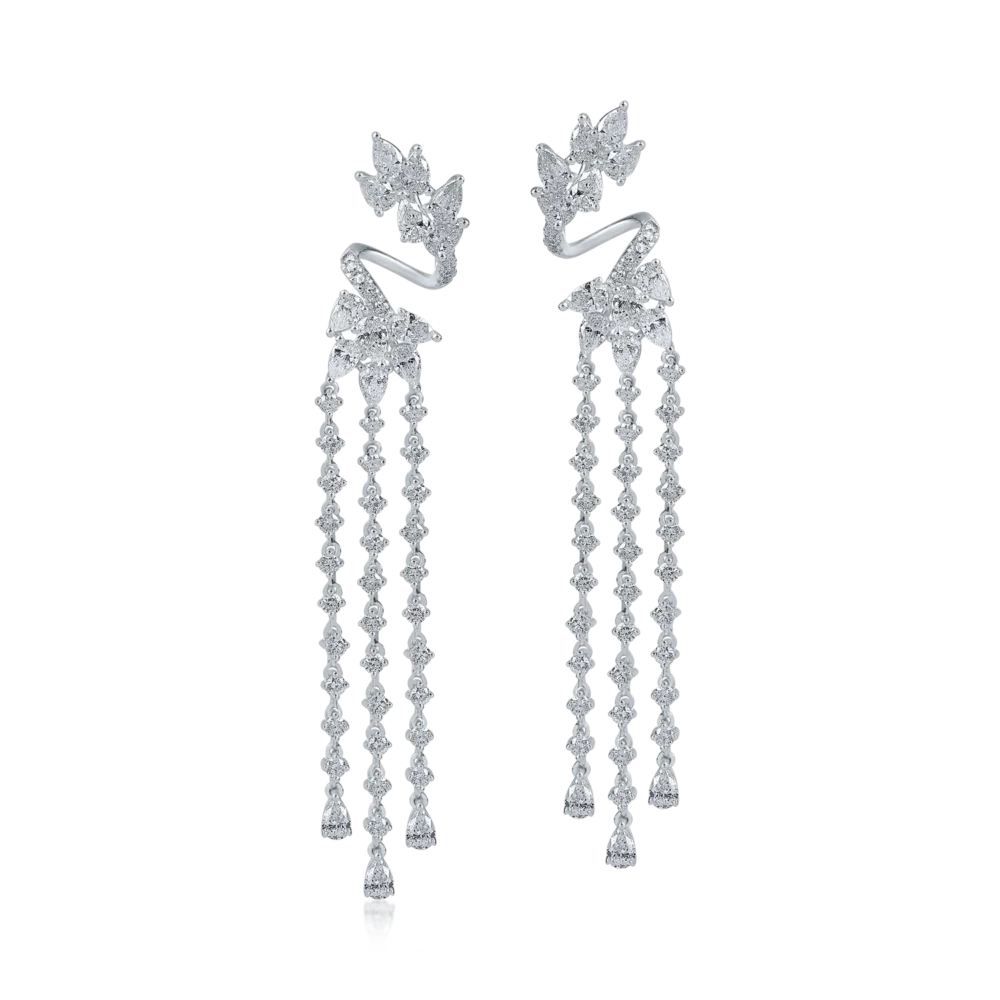 Cercei lungi din aur alb cu diamante pear si round de 4.6ct - imagine 2