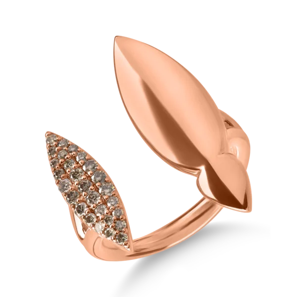 Inel din aur roz cu diamante maro si incolore de 0.3ct