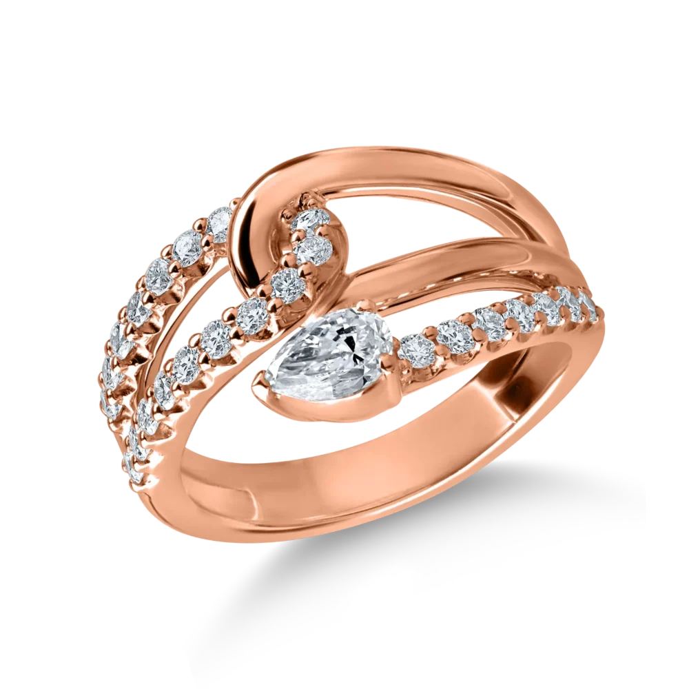 Inel din aur roz cu diamante pear si rotunde de 0.7ct