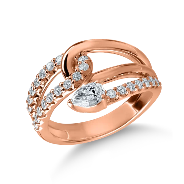 Inel din aur roz cu diamante pear si rotunde de 0.7ct