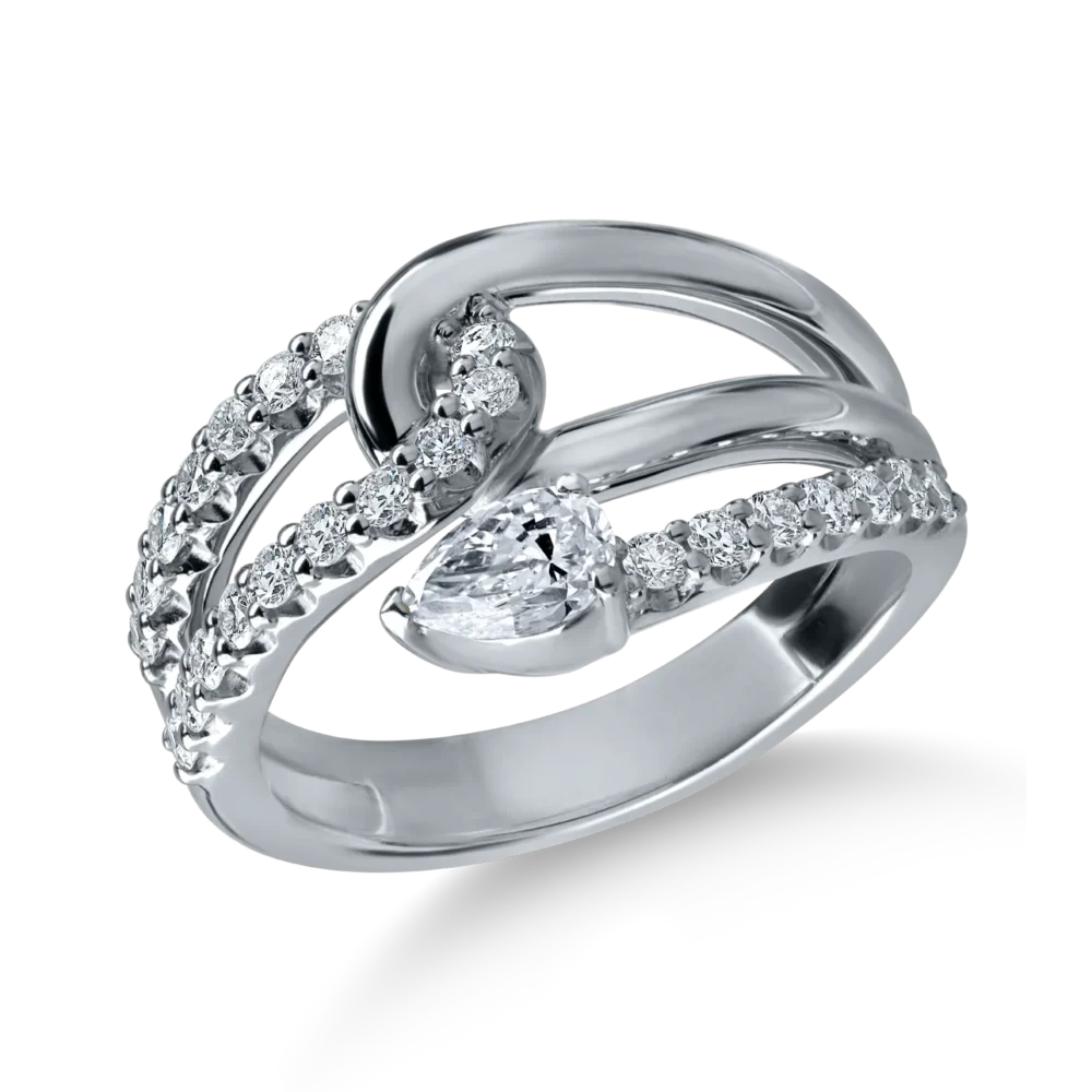 Inel din aur alb cu diamante pear si rotunde de 0.7ct