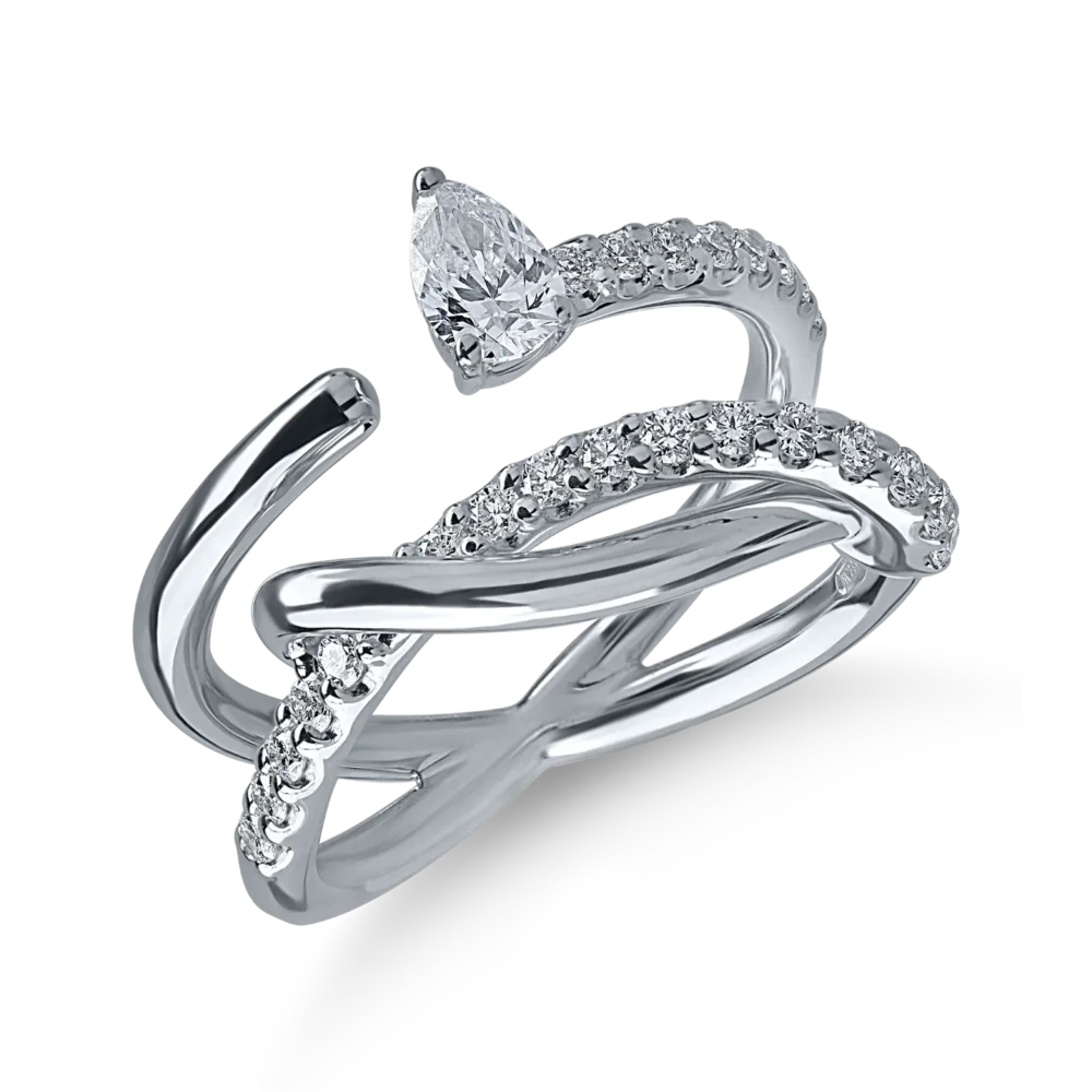 Inel din aur alb cu diamante pear si rotunde de 0.65ct