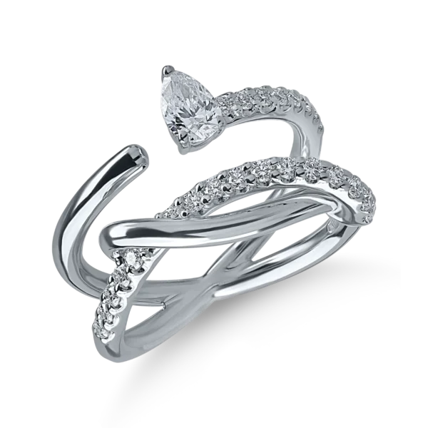 Inel din aur alb cu diamante pear si rotunde de 0.65ct