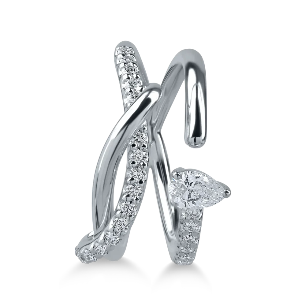 Inel din aur alb cu diamante pear si rotunde de 0.65ct - imagine 2