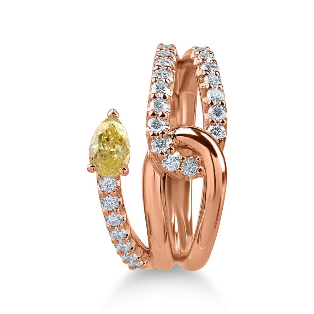 Inel din aur roz cu diamante fancy galbene pear si diamante incolore de 0.82ct - imagine 2