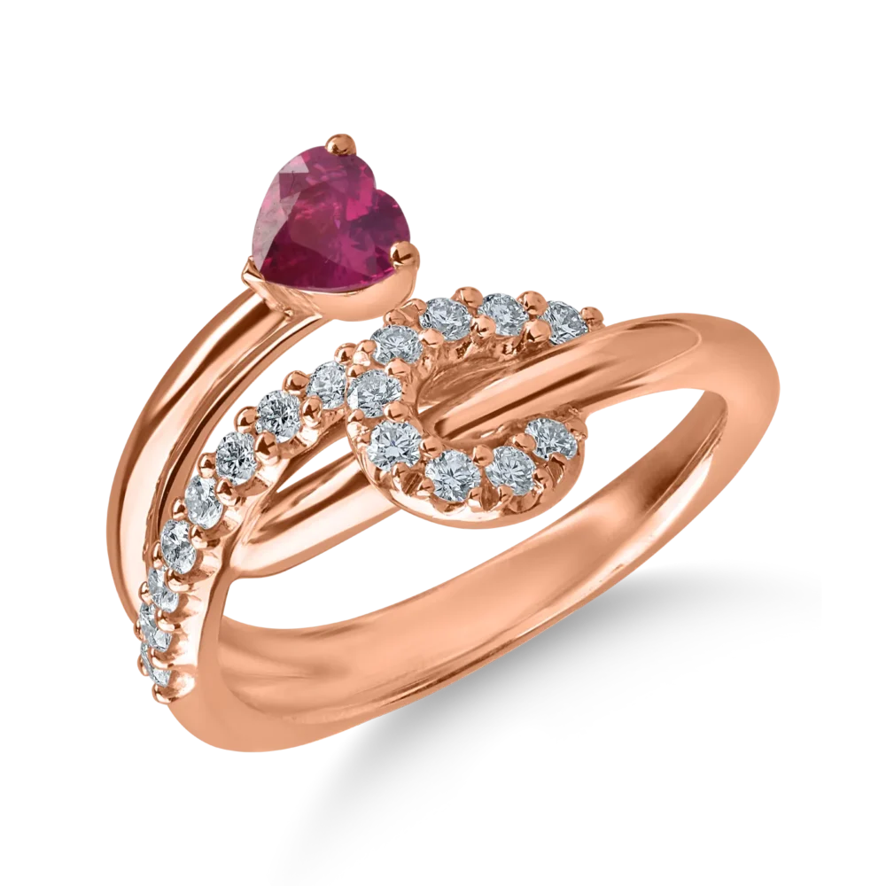 Inel din aur roz cu rubin heart de 0.43ct si diamante de 0.3ct