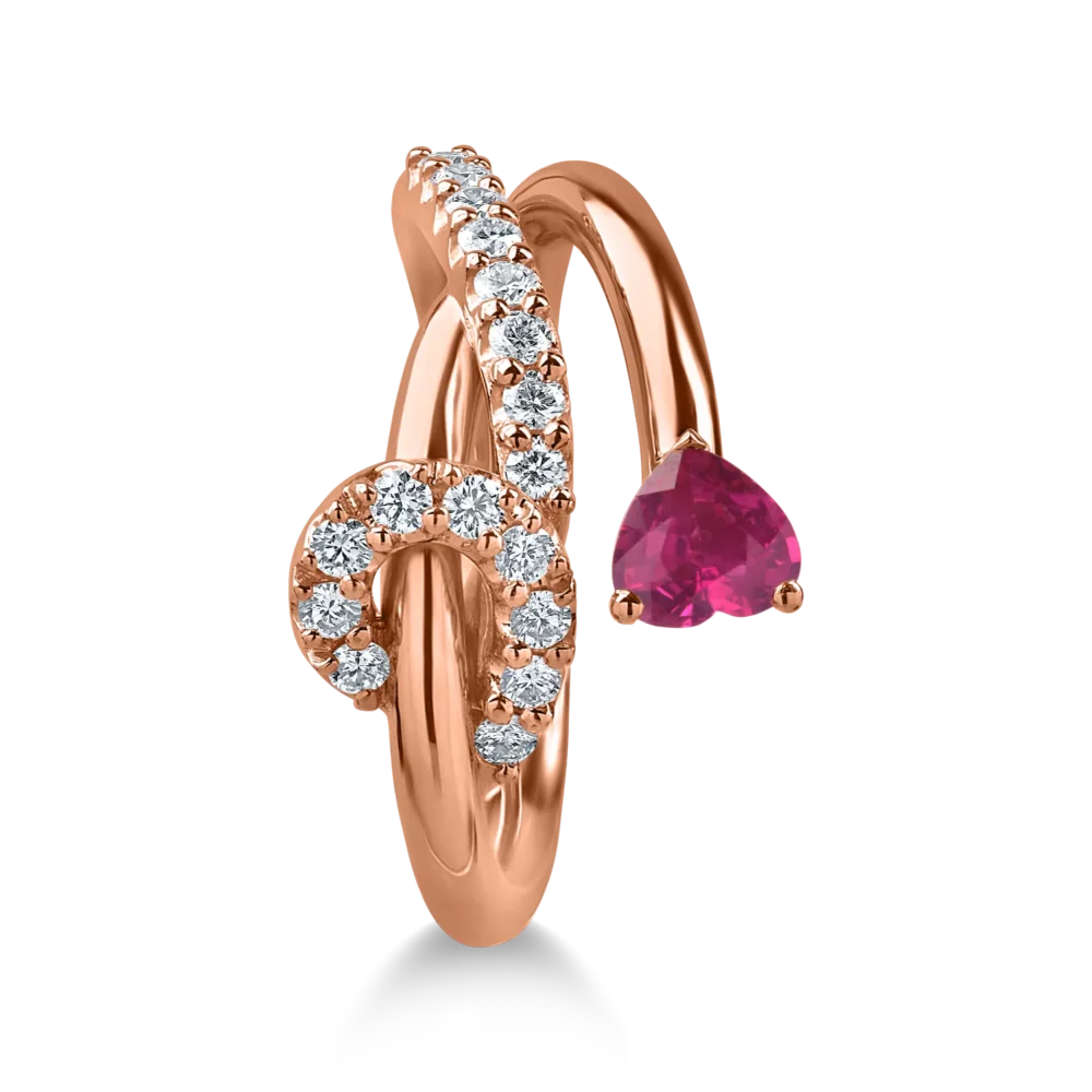 Inel din aur roz cu rubin heart de 0.43ct si diamante de 0.3ct - imagine 2