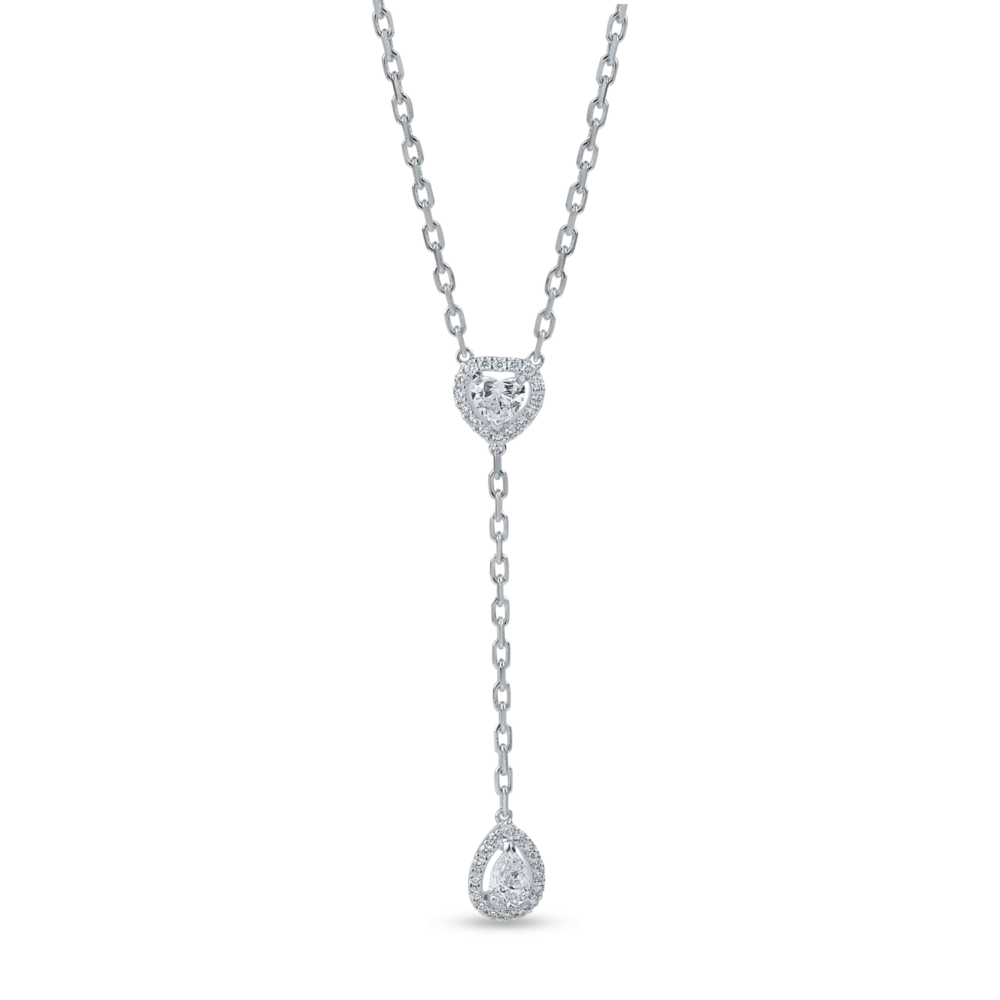 Lant cu pandantiv geometric din aur alb cu diamante pear, heart si rotunde de 1.09ct