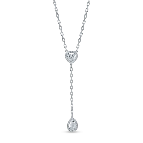 Lant cu pandantiv geometric din aur alb cu diamante pear, heart si rotunde de 1.09ct