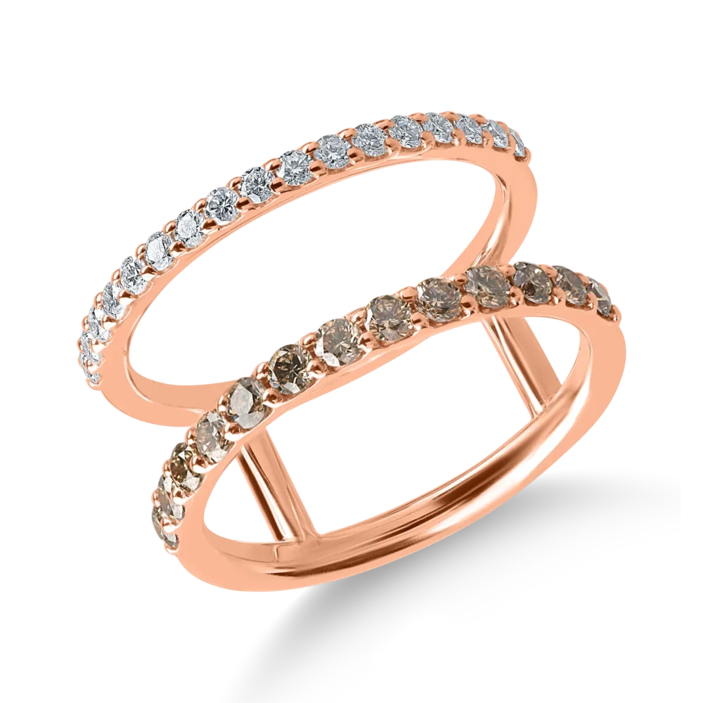 Inel din aur roz cu diamante maro si incolore de 0.7ct