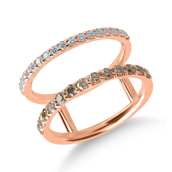 Inel din aur roz cu diamante maro si incolore de 0.7ct